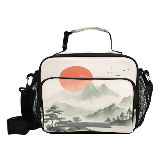6L Large Capacity Student Lunch Bag, Insulated Cooler Bag with Reflective Strip, Crossbody Portable Printed Lunch Tote The Orange Sun
