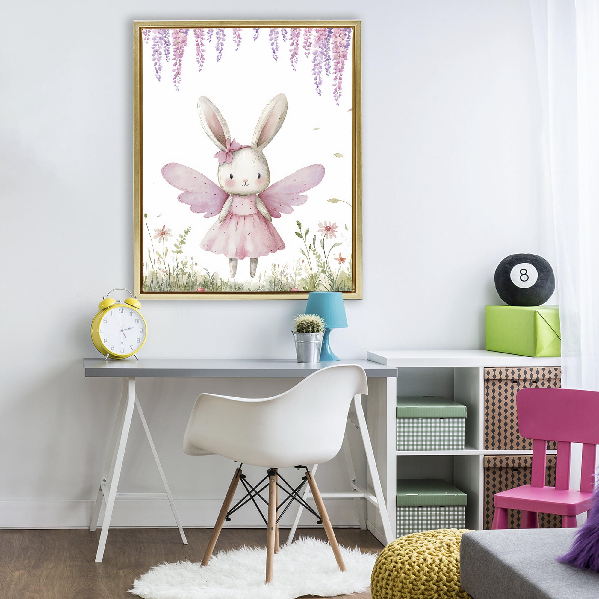 Stupell Industries Woodland Bunny Forest Fairy Gold Framed Floater Canvas Wall Art, design by LSR Design Studio