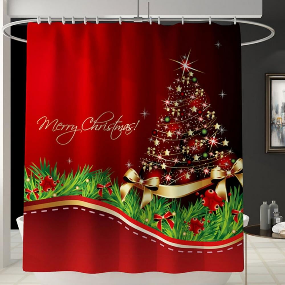 Red Christmas Shower Curtains for Bathroom, Christmas Holiday Shower