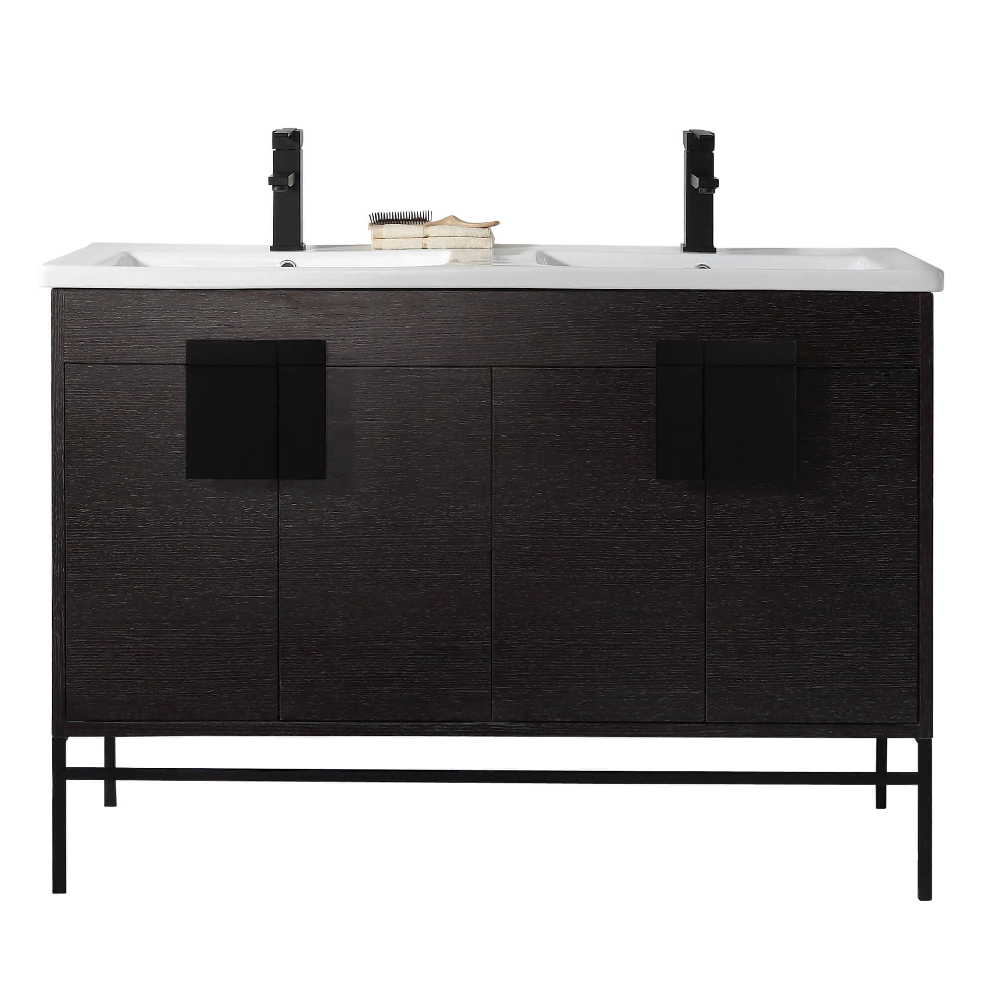 Modern Black Bathroom Vanity Set, Black Matte Hardware, Marbel Top
