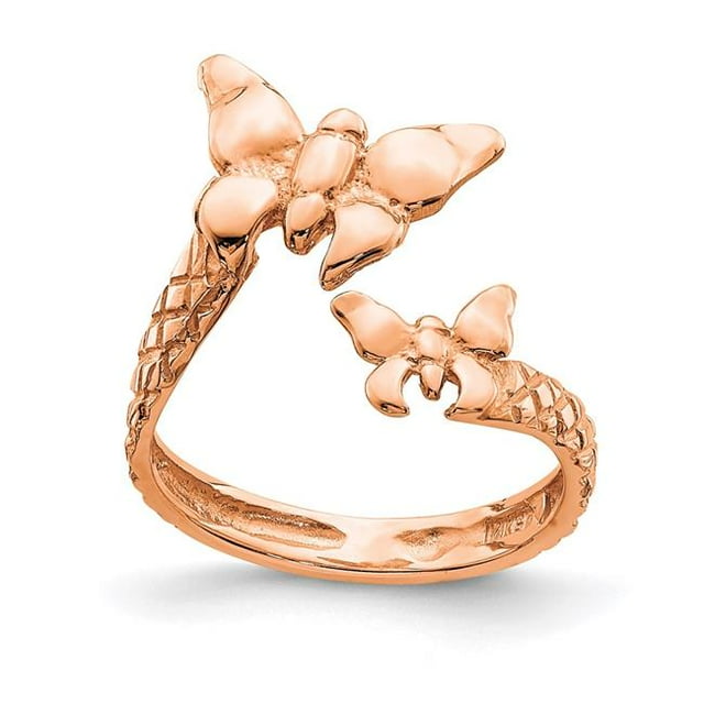 Quality Gold D4689 Bague d'Orteil Papillon Polie et Texturée en Or Rose 14K