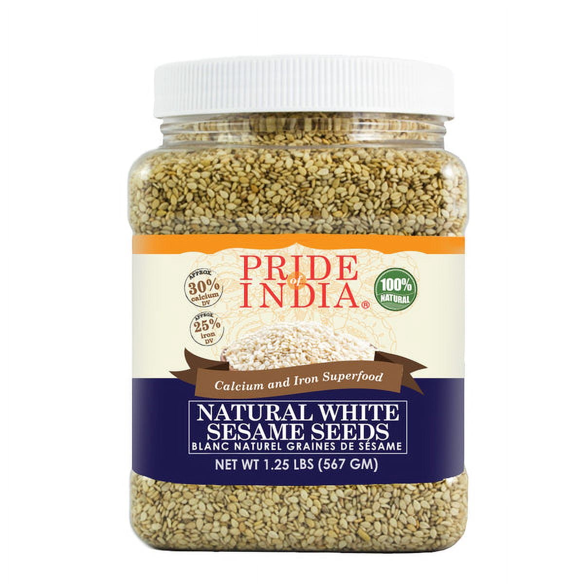 Pride of India - Pack of 6 - White Sesame Seeds, Unhulled Whole Seeds, Natural, Gluten Free, 1.25 lbs