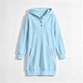 thumbnail image 5 of Girls Hooded Sweatshirt Dress, Kids Long‑Sleeve Henley Button Pullover Tunic with Side Pockets, Soft Casual Hoodie Mini Dress for Fall Winter, 5 of 6