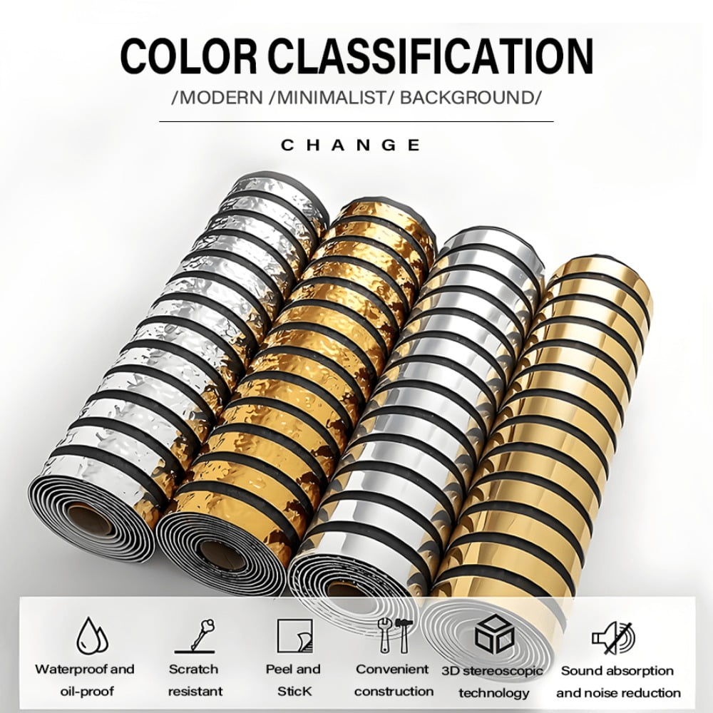 1/2/3 Rolls Package, 3D Stereo Carved Metal Groove Wall Stickers Sound-Absorbing & Noise-Reducing PVC Material, Peel-and-Stick Thickened Version, Suitable for Kitchen Walls, Bathroom Walls, Living Ro