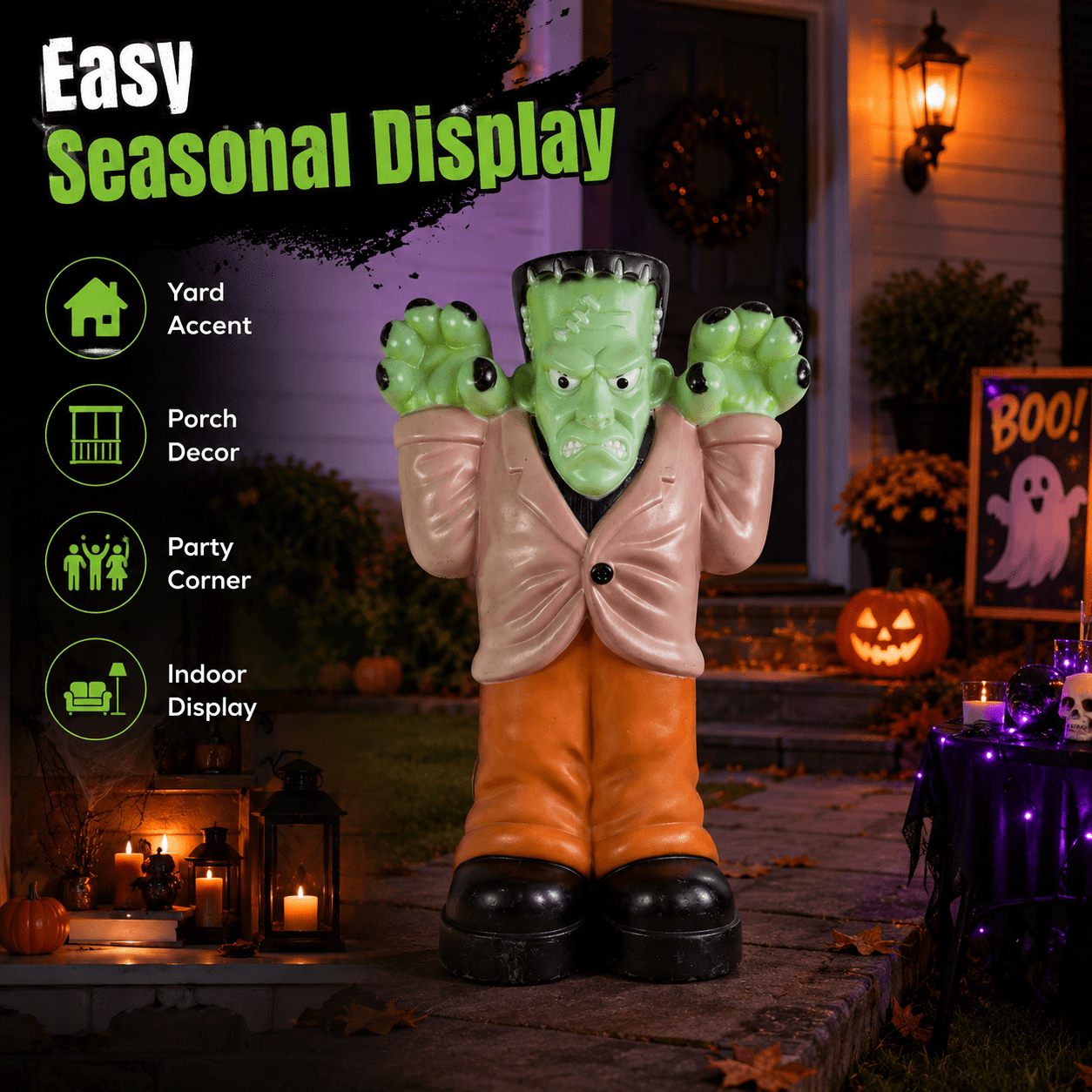 Vintage Empire-Style Frankenstein Blow Mold Halloween Yard Ornament, Lighted Classic Monster Decor for Outdoor Lawn, Porch, Haunted House Party and Summerween Display