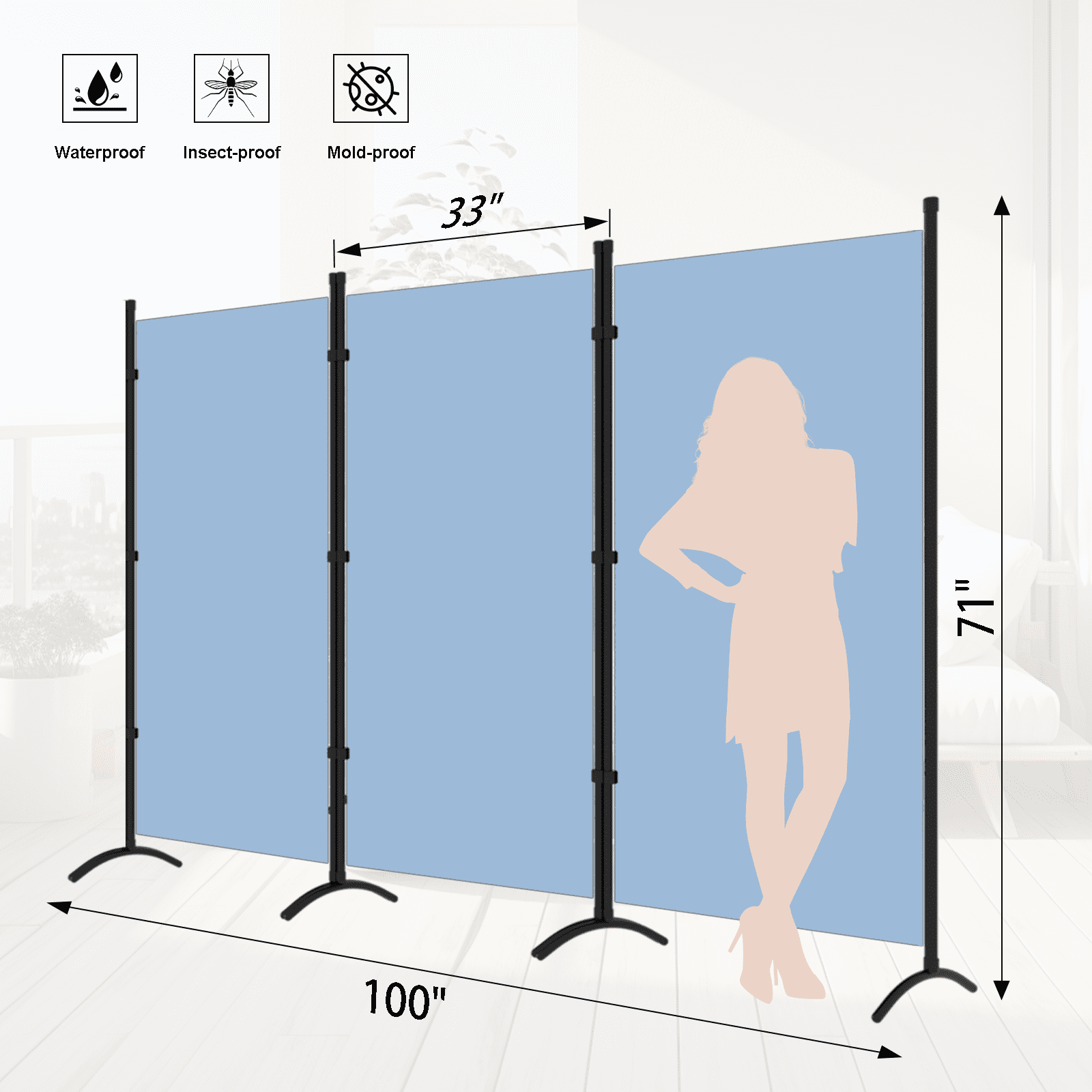 Gaildon 71’’L*99’’W 3-Pane Portable Folding Privacy Room divider