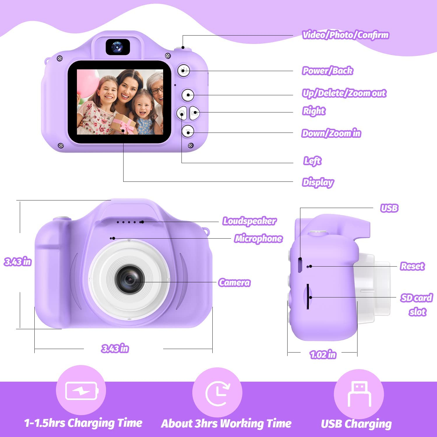 MOPO Kids Digital Camera, Unicorn Design, Purple photo 6