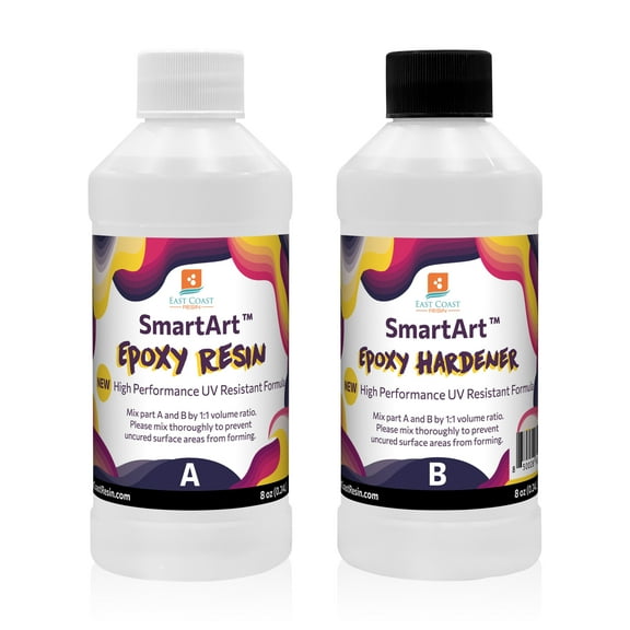 SmartArt Epoxy Resin 16 oz Kit | Easy to Use, Crystal Clear, Super Glossy, Durable, UV Resistant | for Arts & Crafts, Jewelry, Tabletops, Casting Molds, DIY - (8 oz 8 oz)