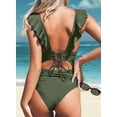 thumbnail image 4 of Women'S Ruffled Swimsuit V Neck Lace Up Green L, 4 of 6
