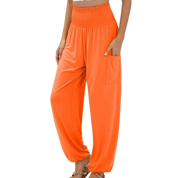 Lilgiuy Fashion Womens Casual Solid Color Pants Straight Wide Leg Trousers Pants With Pocket Tummy Control Versatiled Pants