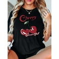 thumbnail image 1 of 1pc Women'S Casual Crew Neck T-Shirt with Cherry Graphic, Geometric Pattern Print, Fashionable Short Sleeve Top, Knit Polyester Fabric, Medium Stretch, All-Season Comfort, 1 of 6