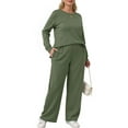 thumbnail image 4 of MOSHU Two Piece Sets for Women Casual Fall Outfits Sets Slit Side Stiching Tops and Wide Leg Pants with Pockets Trendy Cozy Tracksuits, 4 of 7