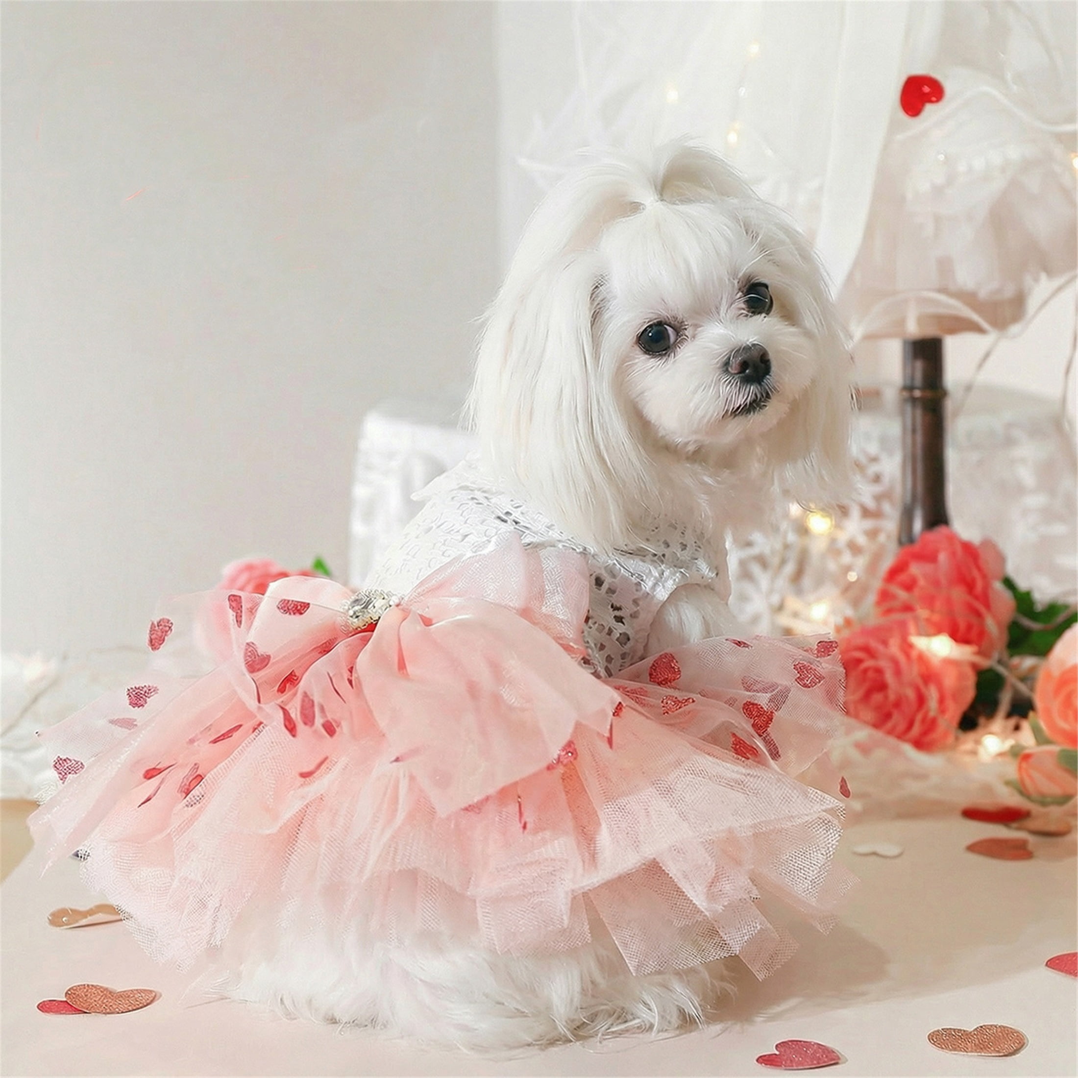 UOSIA Pink Dog Dress for Small Dog Girl Summer Puppy Princess Clothes with Bow Cute Cat Outfit Pet Apparel for Spring