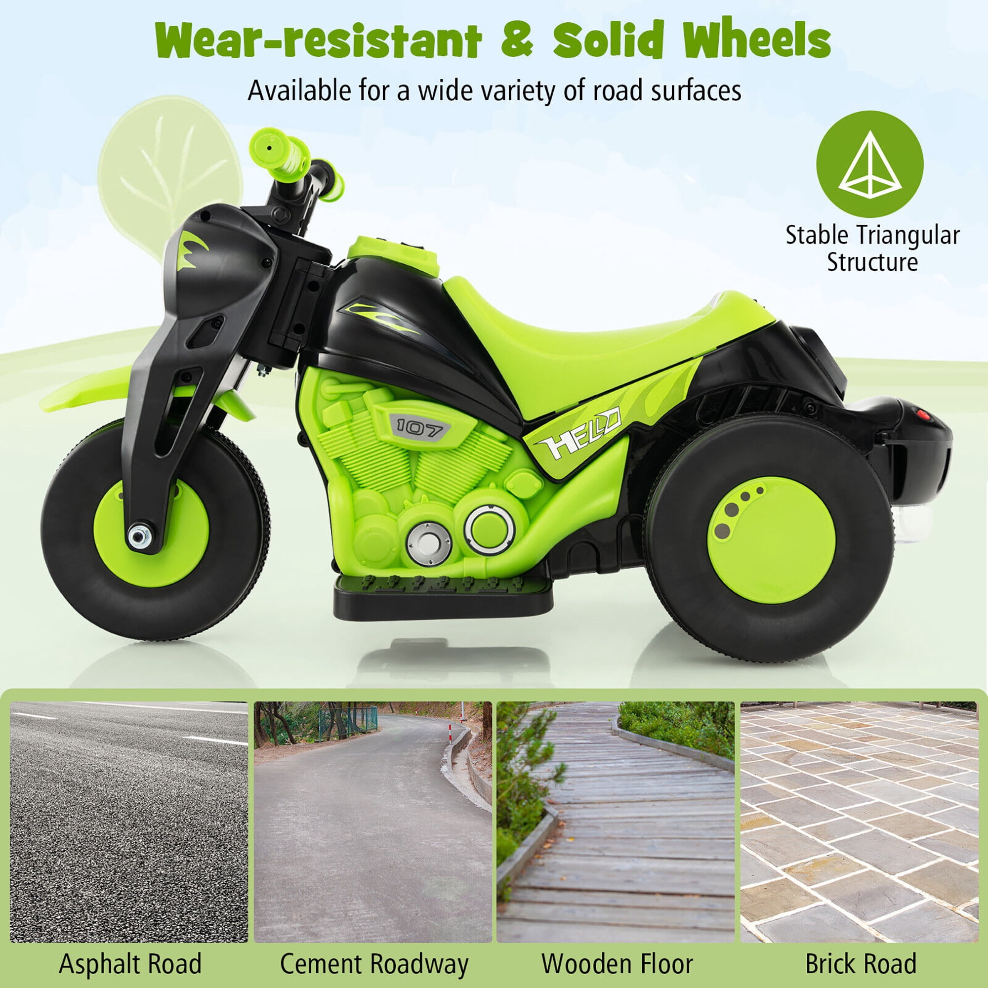 Gymax 6V Kids Bubble Car Electric Ride on Motorcycle w/ Music Button & LED Headlight Green