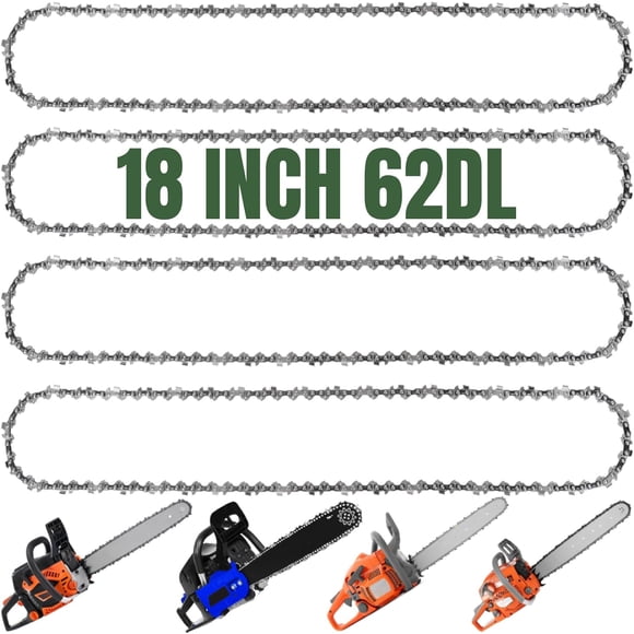 4Pack 18 Inch Chainsaw Chain,3/8" LP Pitch, .050" Gauge 62 Drive Links for Dewalt DCCS672X1, ECHO CS300, Poulan PR4218, Ego CS1800 Homelite, Oregon, Ryobi, Kobalt, McCulloch and more Chainsaw