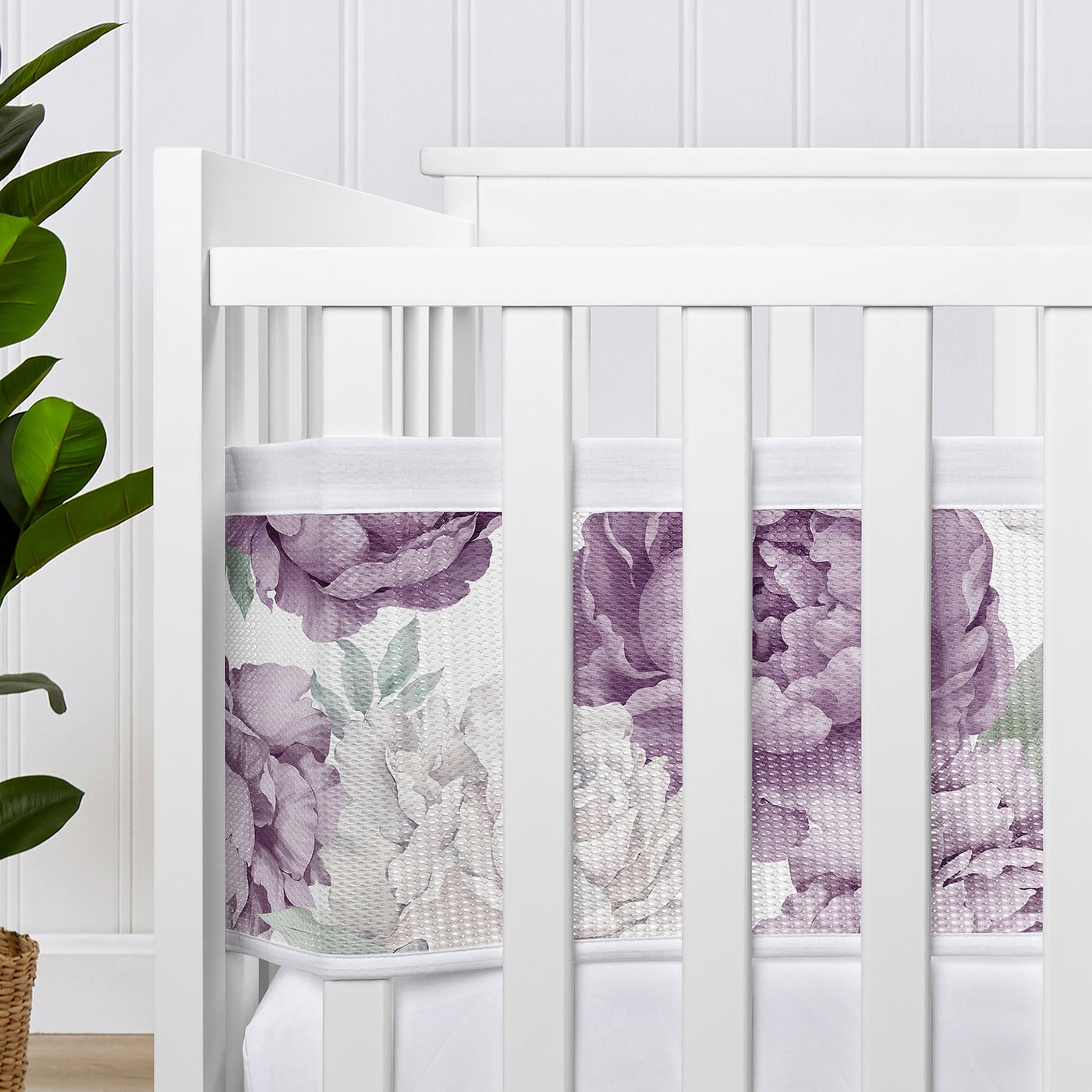 Sweet Jojo Designs + BreathableBaby Peony Floral Garden Lavender Purple and Ivory Girl Breathable Mesh Crib Liner