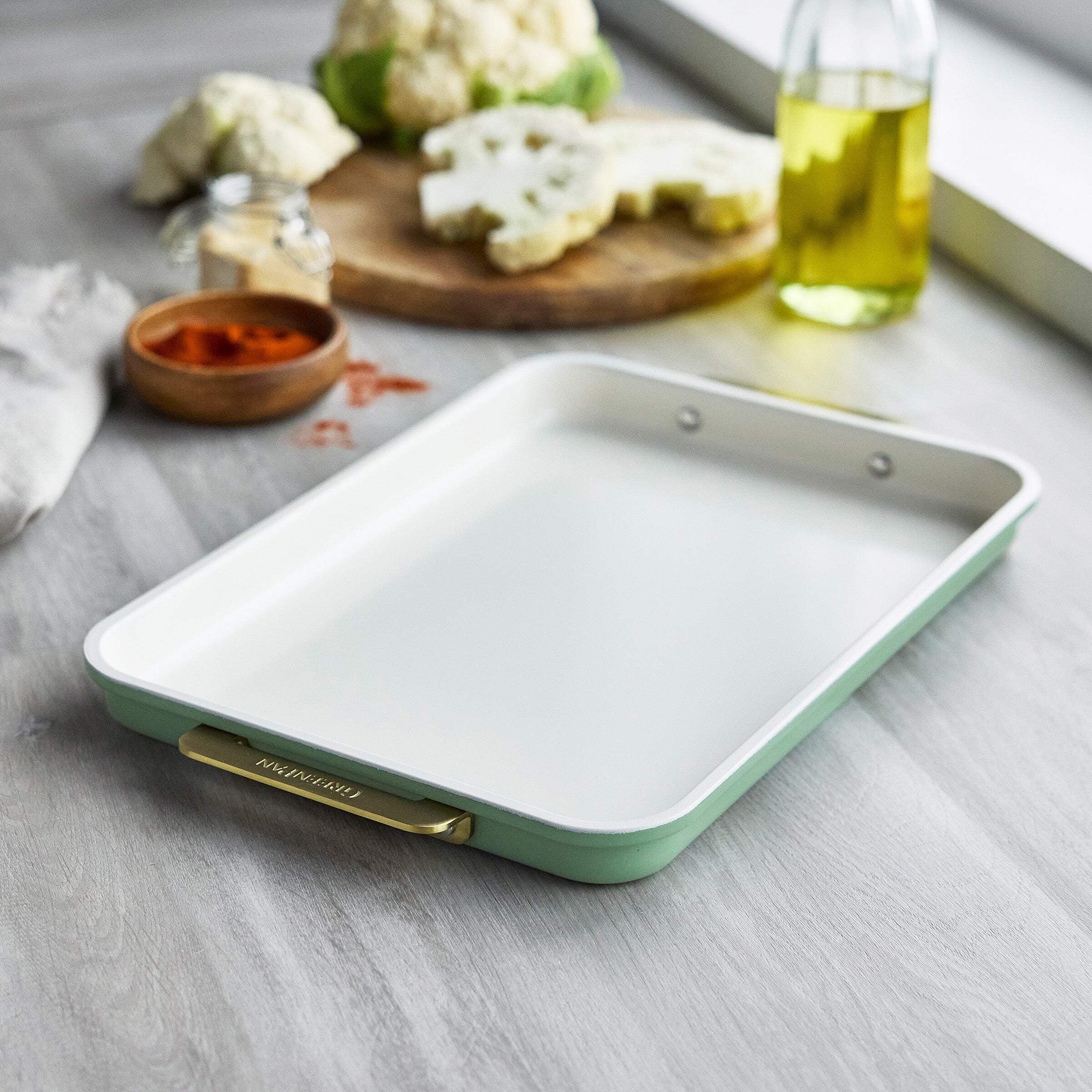 GreenPan Reserve 13" x 9" Quarter Sheet Baking Pan, Ceramic Nonstick Baking Pan, Sage Green