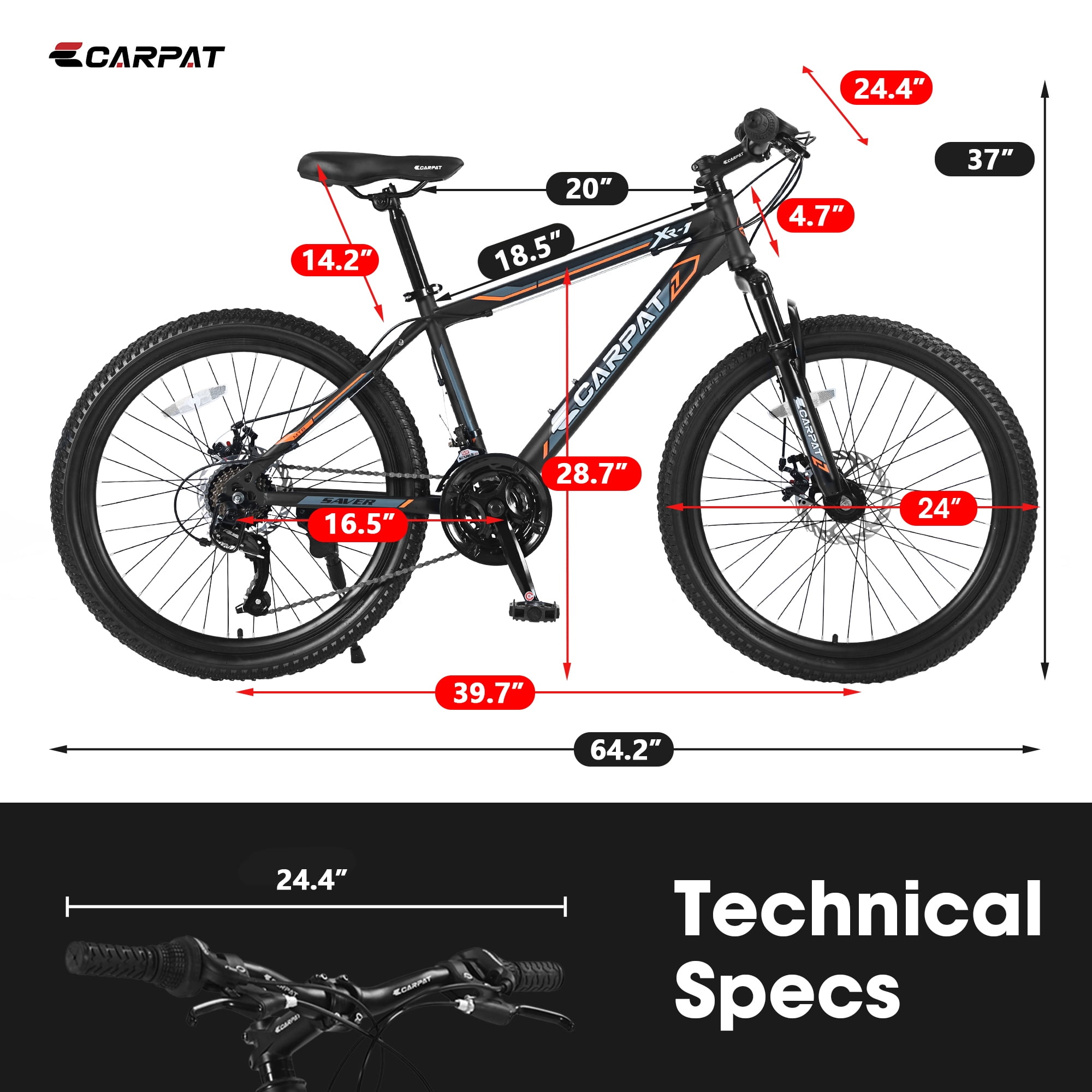 Aukfa 24" Mountain Bike for Teens with Dual Disc Brakes & Shimano 21-Speed, Suspension Fork for Safe All-Terrain Riding,Gray