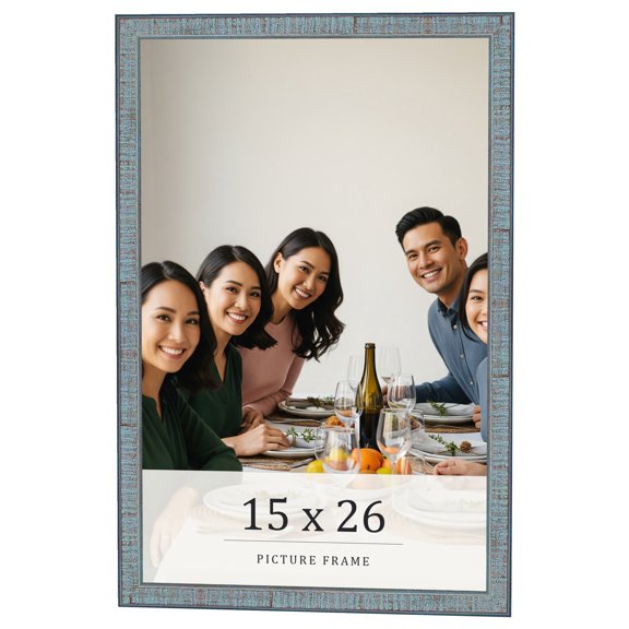 15x26 Frame Blue Scuffed Farm Board Solid Wood Picture Frame Width 0.75 Inches | Interior Depth 0.5