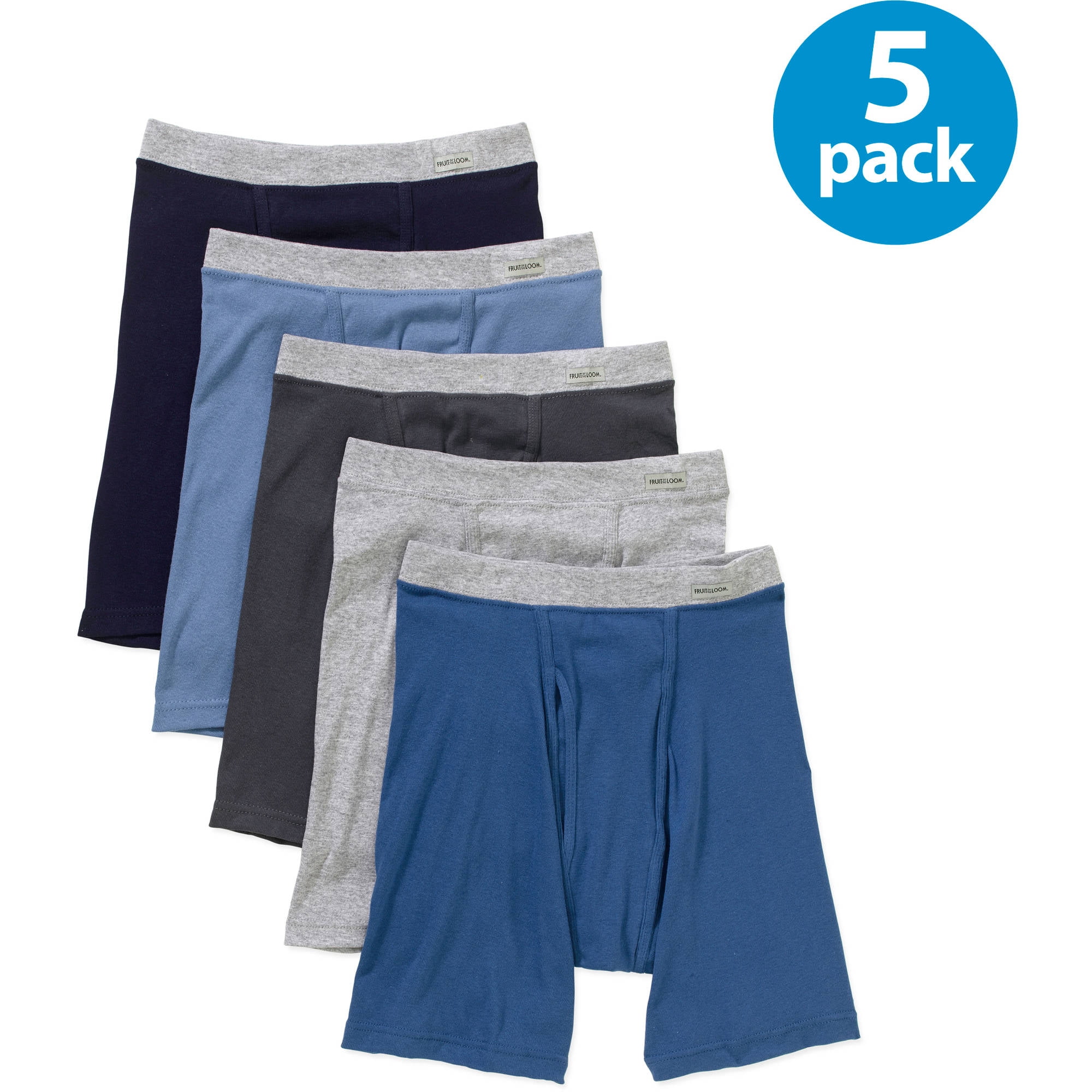 Fruit of the Loom Men's Fabric Covered Waistband Boxer Briefs, 5 Pack by Fruit of the Loom