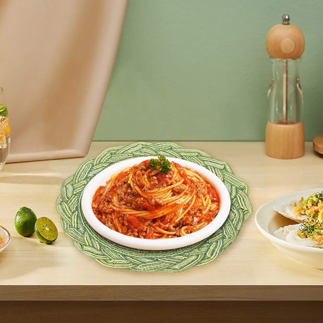 Fiudx Juego de Manteles Individuales Redondos de Hilo de Algodón y Ramio, Elegante Mantel de Comedor, Almohadillas Impermeables y Resistentes Al Aceite, Posavasos con Aislamiento Térmico, para Uso Do