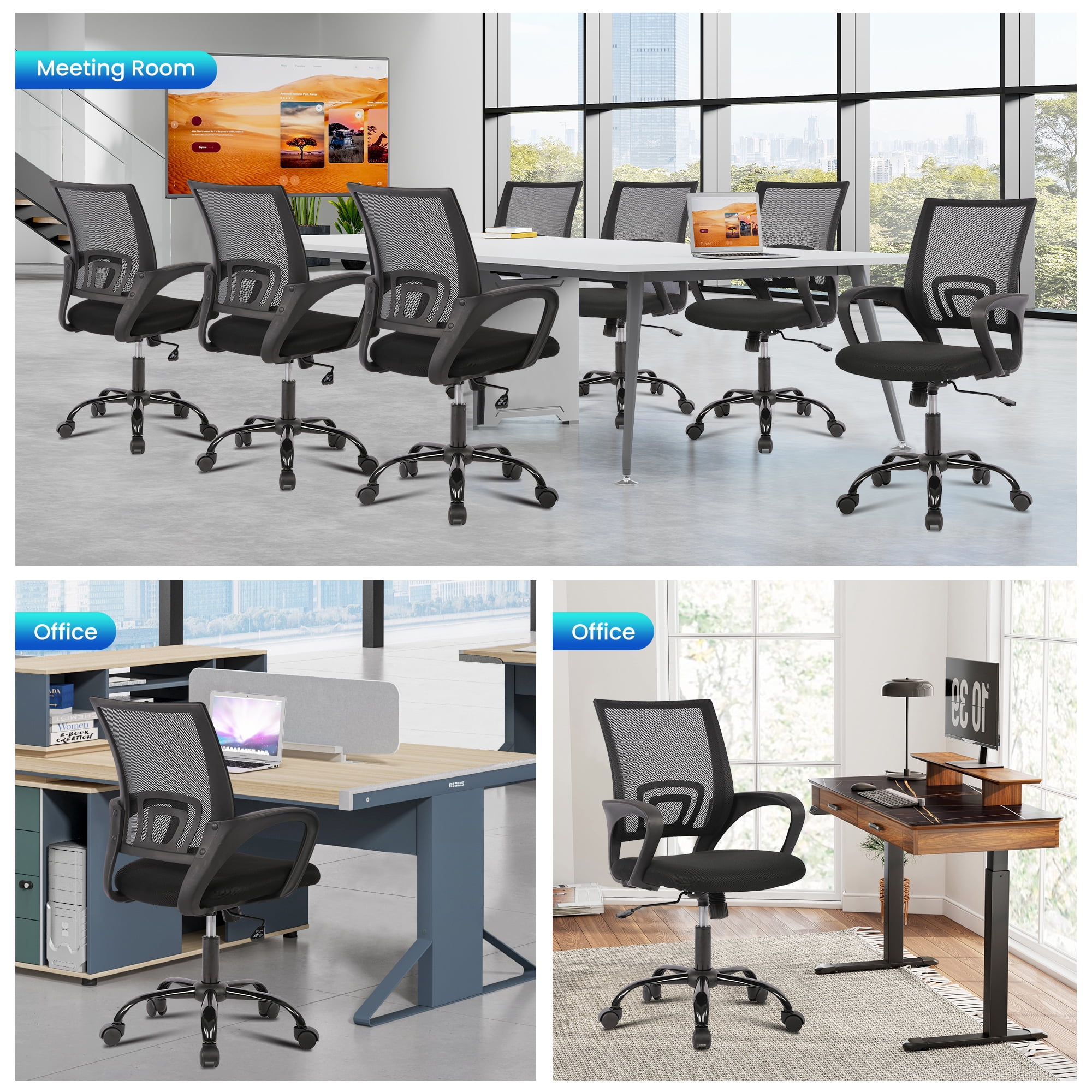 JONPONY Ergonomic Office Chair，Swivel Desk Chair with Lumbar Support, Adjustable Height with Armrests for Adults,Black
