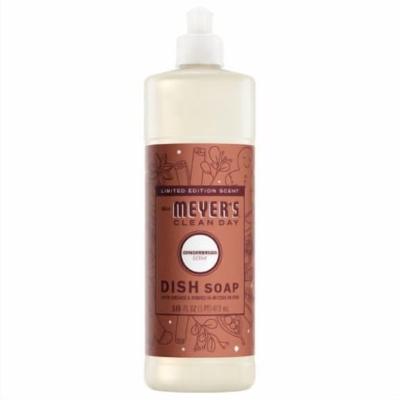 Mrs. Meyer's Clean Day Liquid Dish Soap, Gingerbread Scent, 16 Fl Oz Bottle