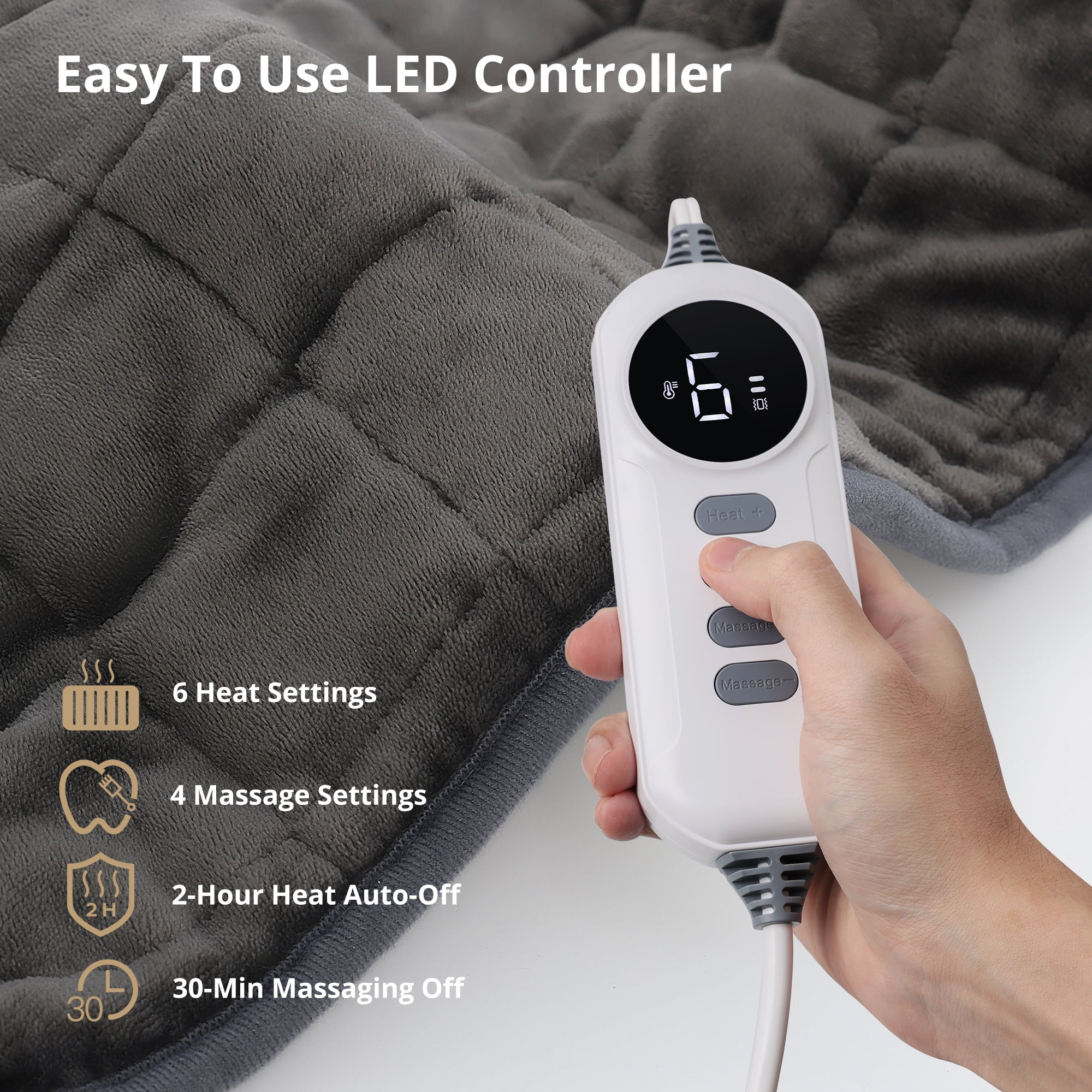 Heating Pad, Weighted Heating Pad with Massaging Vibrations, Massage Heating Pad for Back Cramps Shoulder Pain Relief, 6 Heat Settings & 4 Massage Modes, Gifts for Christmas, 24” x 12”