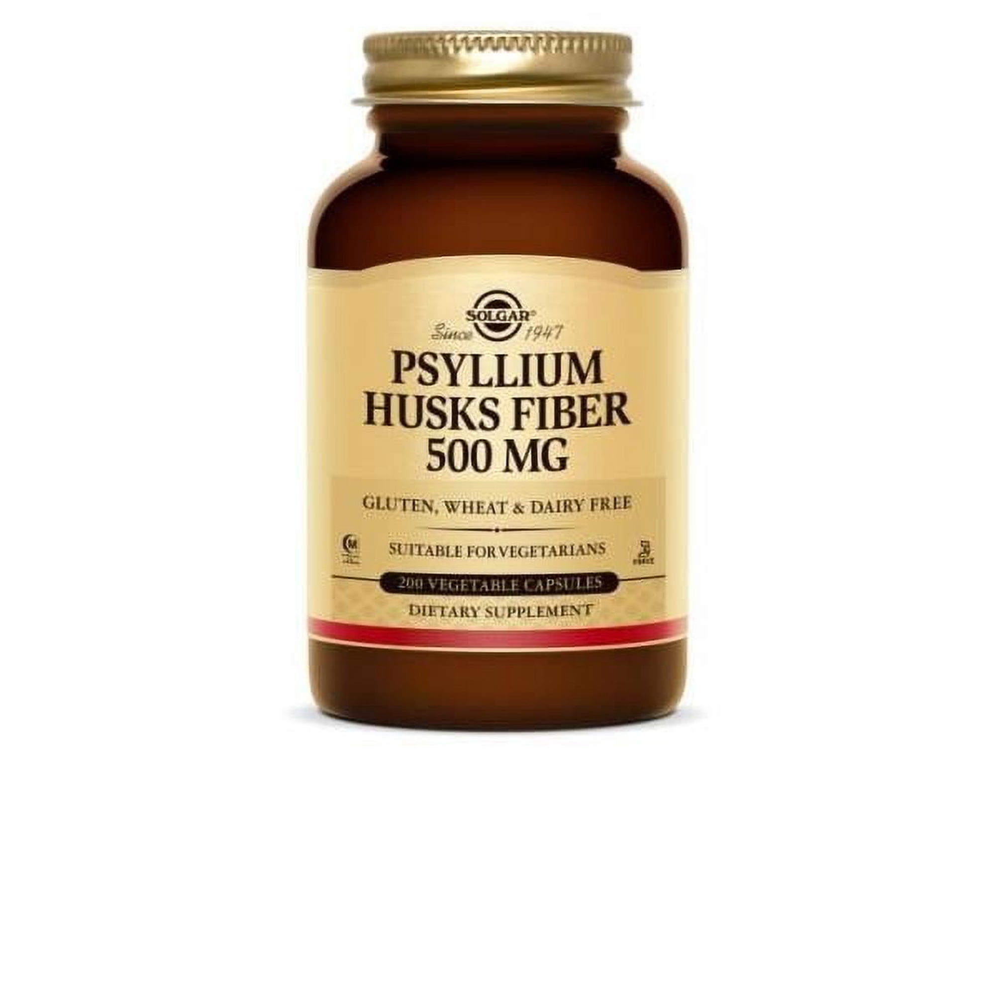Solgar Psyllium Husks Fiber 500 mg Vegetable Capsules, 200 Ct