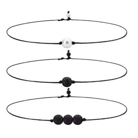 KABOER 3 Pack Of Single Pearl Choker Necklace On Genuine Leather Cord And Single Turquoise Lava Stone Choker Necklace For Women Handmade Choker Jewelry Gift Available