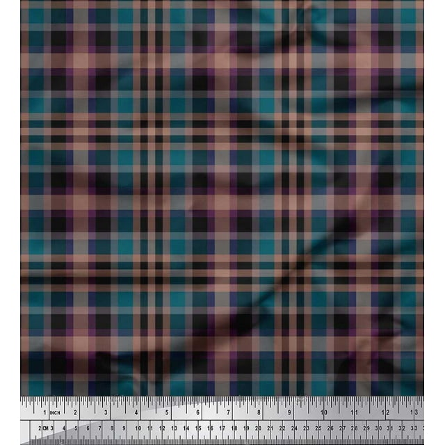 Soimoi Satin Silk Fabric Gingham Check Print Fabric by Yard 42 Inch Wide