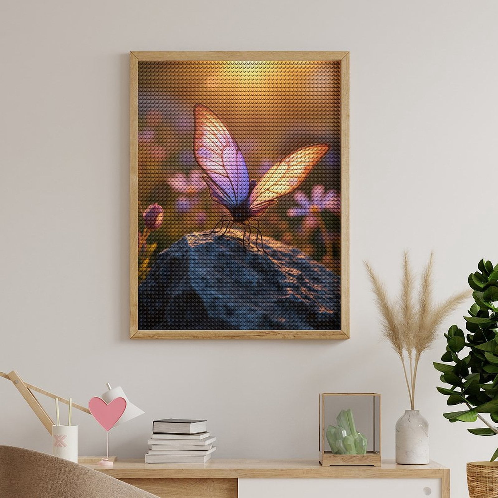 Diamond Art Kits for Adults, Sunlit Butterfly On Rock 5D Diamond Painting Kits for Adults Beginners, DIY Full Drill Diamond Painting, Gem Art and Crafts 12x16
