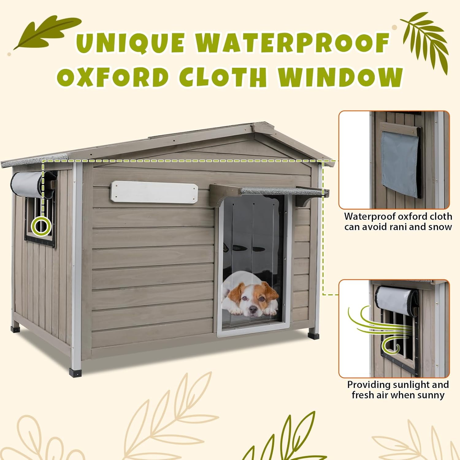 PETSCOSSET 40"L Outdoor Dog House, Wooden Dog Kennel with Asphalt Roof for Medium Dog, Gray