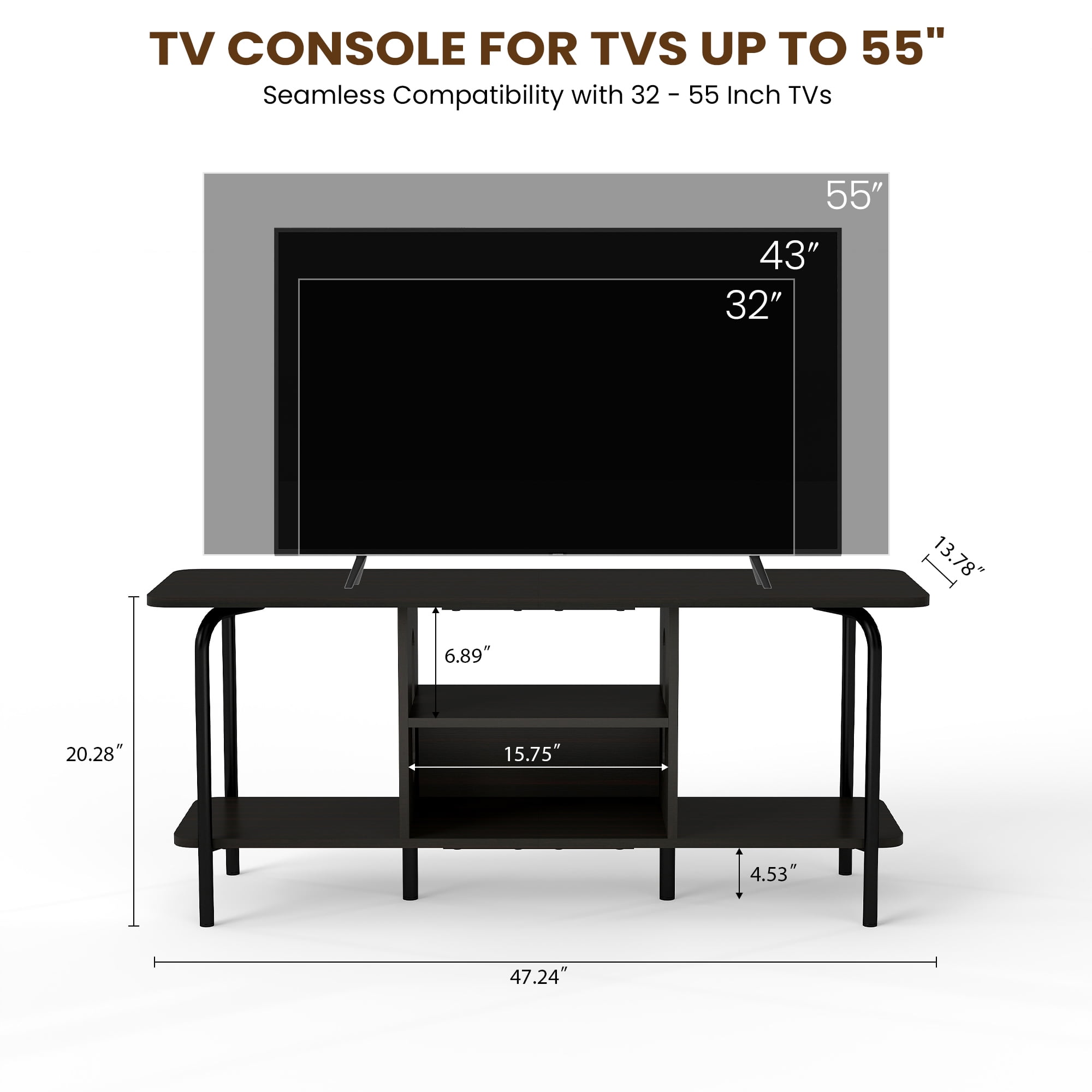 Manxile TV Stand for 55 inch, Modern Entertainment Center 3-Tier TV Console Table with Open Shelf for Living Room,Black