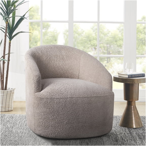 JERFIT Modern Boucle Fabric Swivel Chair with 360-Degree Rotation, Comfortable Upholstered Barrel Accent Chair for Living Room, Bedroom, Office, Beige