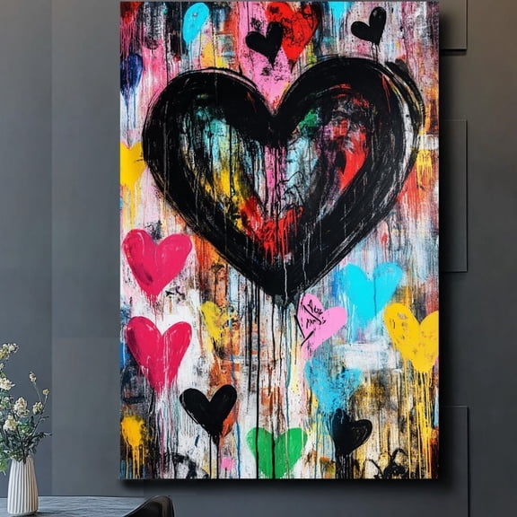Graffiti Heart Canvas Wall Decor Ready to Hang Living Room