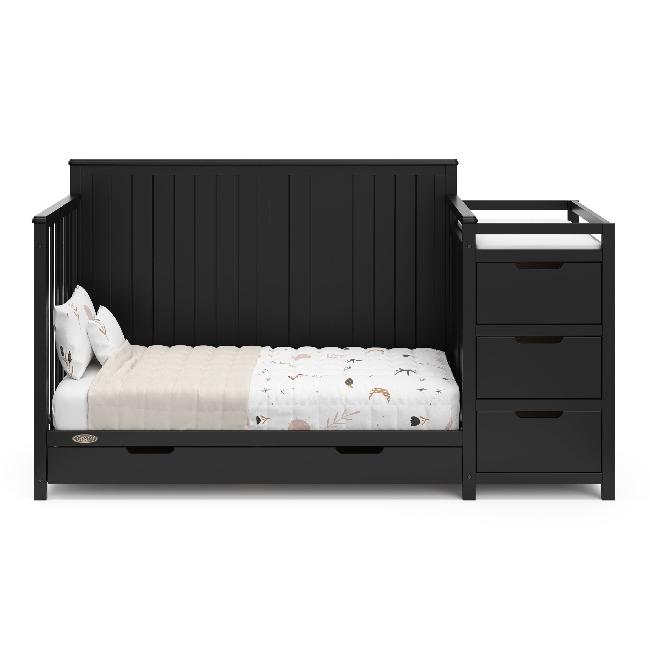 Graco Hadley 5-in-1 Convertible Baby Crib and Changer with Drawer, Black