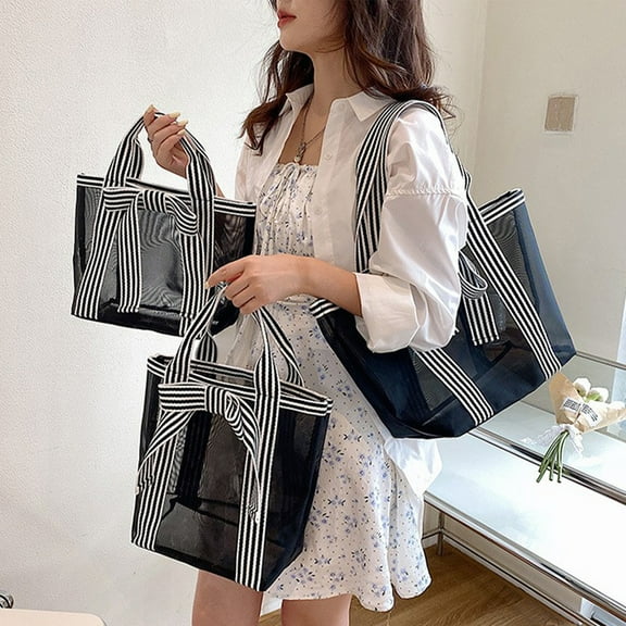 Ladies Transparent Hollow Handbag Transparent Mesh Tote Bag Fashion Shoulder Messenger Bag Travel Tote