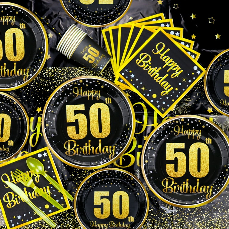 PIXHOTUL 50th Birthday Decorations - Black and Gold Party Supplies, Serves 20 - Walmart.com for Free Printable 50th Birthday Decorations