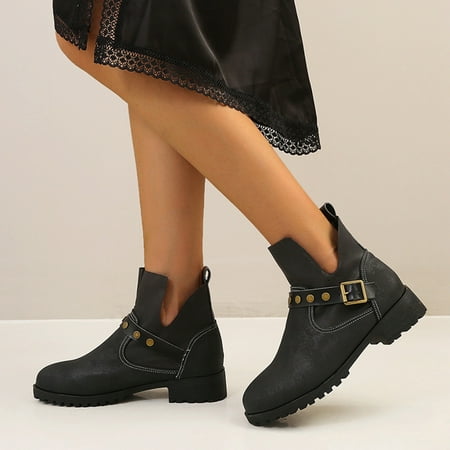 

Cathalem Boots Leather for Women Women Shoes Boots Autumn And Winter New Round Head Low Heel Short Boots Women s Boots with Heel Black 7