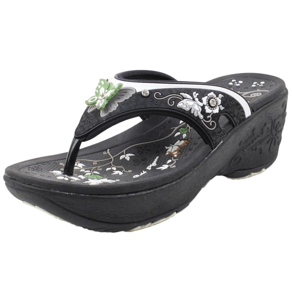 GP Wedge Platform Flip Flop Sandals for Women: 8161 Black, EU38 (US Size 7 - 7.5)