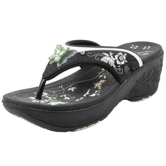 GP Wedge Platform Flip Flop Sandals for Women: 8161 Black, EU38 (US Size 7 - 7.5)