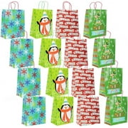 Fifth Ave Kraft Christmas Glossy Gift Bags with Glitter, 12 Pack, Medium