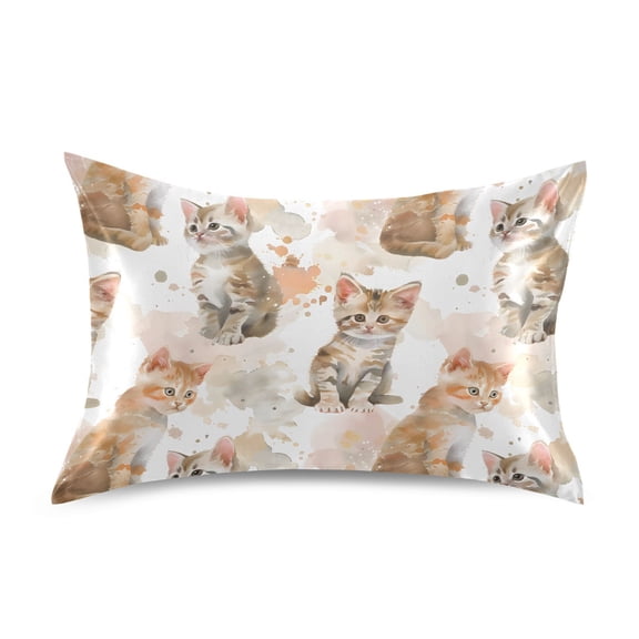 JSTEL Watercolor Cat Kitten Satin Pillowcase Standard Size Pillow Cases Envelope Closure Bed Pillow Cover, 20 x 26 inch