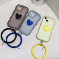 thumbnail image 6 of Heart Phone Case Compatible with iPhone 12 Case, Cute 3D Love Heart Phone Case, Curly Wave Shape Clear Heart Phone Cover with Round Bracelet for Women Girls, 6 of 12