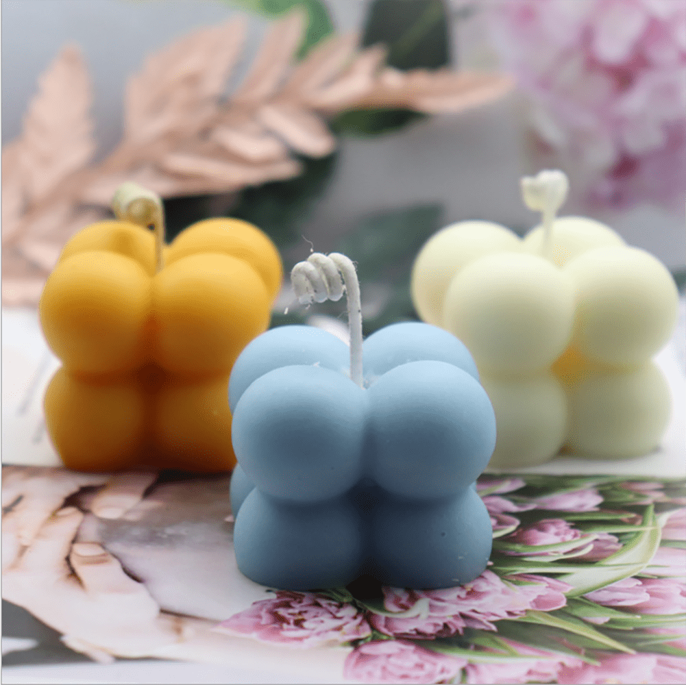 POPMISOLER 3-Pack Candles Molds with Mallet,3D Handmade Candles Molds for Candle Making,Candle Overlapping Balls Silicone Cube Mold for DIY Candle Crafts Making,Handicrafts Candle Decorations 