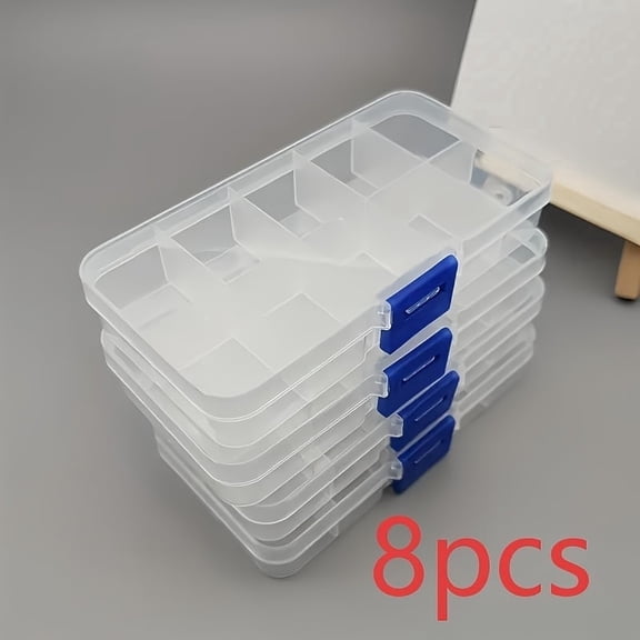 8 Pack Transparent Plastic Storage Boxes, 10 Fixed Compartments Small Parts Organizer with Quick-Release Closure, Durable Space-Saving Portable Case for Jewelry, Rings, Beads, Crafts and Daily Small