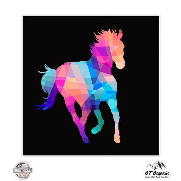 Colorful Mustang Horse - 3" Vinyl Sticker - For Car Laptop I-Pad Phone Helmet Hard Hat - Waterproof Decal