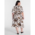 thumbnail image 2 of Terra & Sky Women's Plus V Neck Midi Dress with Short Puff Sleeves, Sizes 0X-5X, 2 of 4