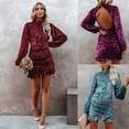 thumbnail image 2 of POINTERTECK European Wind Autumn And Winter New Velvet Burn Flowers Temperament Ruffle Irregular Fashion Dress, 2 of 4